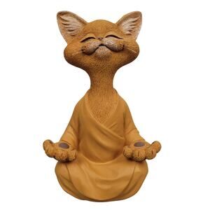 Whimsical Buddha Cat Figurine 5" Meditation Yoga Statue Zen Decor Collectible